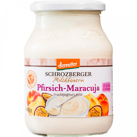 Schrozberger Milchbauern Demeter Pfirsich-Maracuja Fruchtjoghurt mild 3,5 % Fett 500 g 