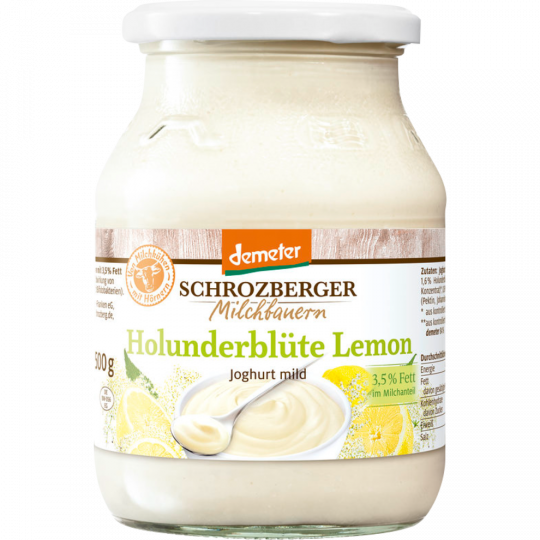 Schrozberger Milchbauern Demeter Holunderblüte Lemon Joghurt mild 3,5 % Fett 500 g 