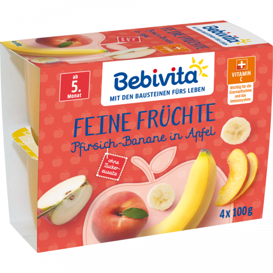 Bebivita Feine Früchte Pfirsich-Banane in Apfel nach 4. Monat 4 x 100 g 