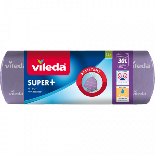 Vileda Super+ Müllbeutel mit Zugband & Lavendel-Duft 30 l 15 Stück 