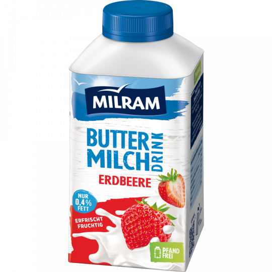 MILRAM Buttermilch Drink Erdbeere 0,4 % Fett 500 g 