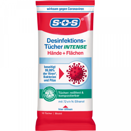 SOS Desinfektionstücher Intense Hände + Flächen 10 Stück 