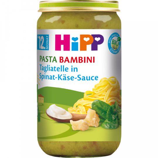 HiPP Bio Pasta Bambini Tagliatelle in Spinat-Käse-Sauce ab 12. Monat 250 g 