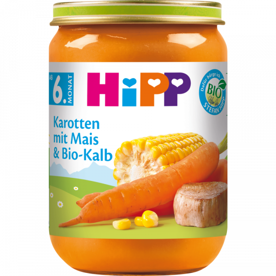 HiPP Bio Karotten mit Mais und Bio-Kalb ab 6. Monat 190 g 