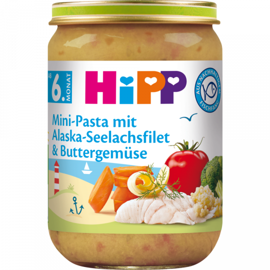 HiPP Mini-Pasta mit Alaska-Seelachsfilet und Buttergemüse ab 6. Monat 190 g 