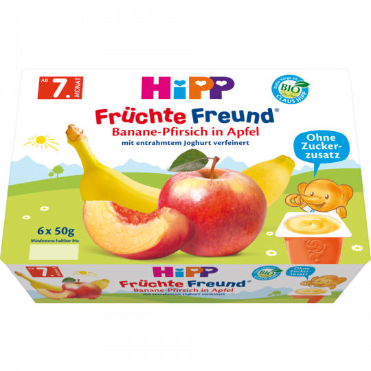 HiPP Bio Früchte Freund Banane-Pfirsich in Apfel ab 7. Monat 6 x 50 g 