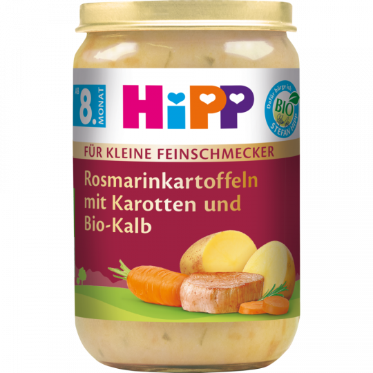 HiPP Bio Für Kleine Feinschmecker Rosmarinkartoffeln mit Karotten und Bio-Kalb ab 8. Monat 220 g 