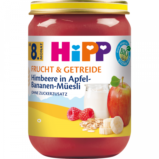 HiPP Bio Frucht & Getreide Himbeere in Apfel-Bananen-Müesli ab 8. Monat 190 g 