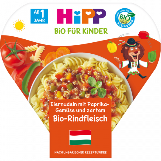 HiPP Bio Menü Eiernudeln mit Paprika-Gemüse & zartem Rindfleisch ab 1 Jahr 250 g 