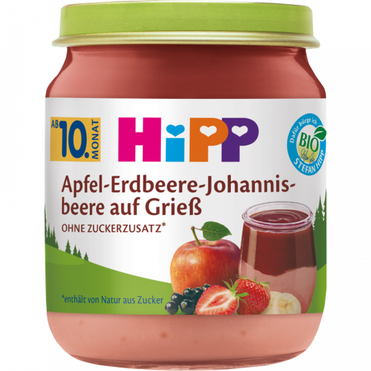 HiPP Bio Apfel - Erdbeere - Johannisbeere auf Grieß 
