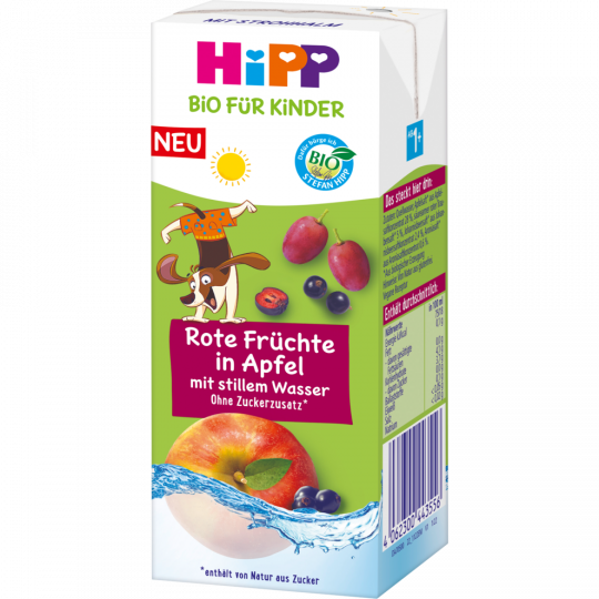 HiPP Bio für Kinder rote Früchte in Apfel mit stillem Wasser 200 ml 