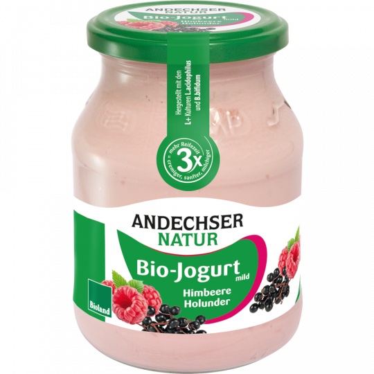 Andechser Natur Bio Jogurt mild Himbeere-Holunder 3,8 % Fett 500 g 