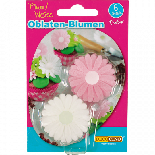 Decocino Oblaten-Blumen Pink & Weiß 6 Stück 