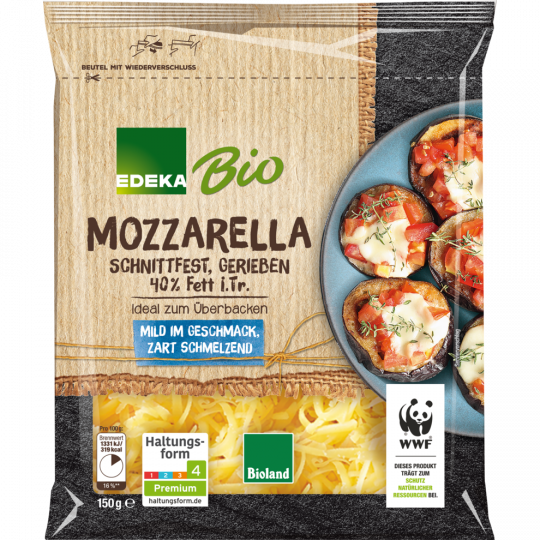 EDEKA Bio Mozzarella gerieben, 40% Fett i.Tr. 150 g 