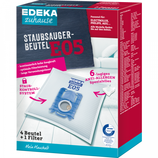 EDEKA zuhause Staubsaugerbeutel E05 4 Stück + 1 Filter 