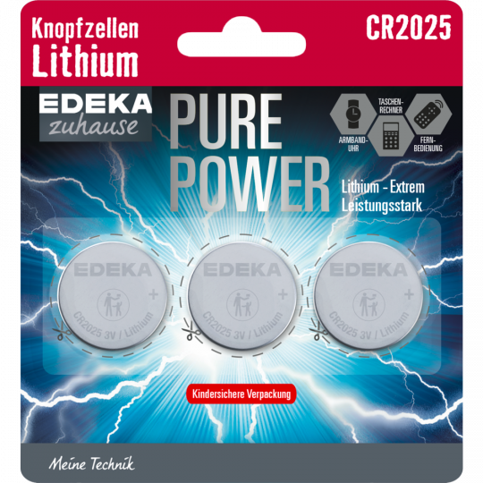 EDEKA zuhause Lithium Knopfzellen CR2025 3 Stück 