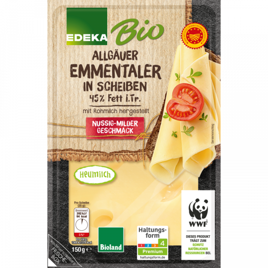 EDEKA Bio Allgäuer Emmentaler in Scheiben 45% Fett i. Tr. 150 g 