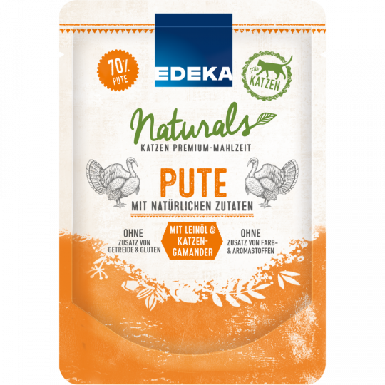 EDEKA Naturals Katzen Premium - Mahlzeit Pute mit Leinöl & Katzengamander 85 g 