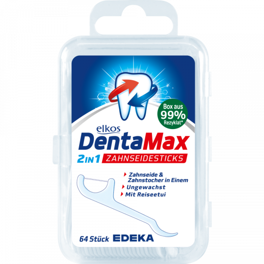 EDEKA elkos DentaMax 2in1 Zahnseidesticks ungewachst 64 Stück 