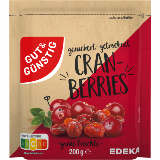 GUT&GÜNSTIG Cranberries, getrocknet, gezuckert 200 g 