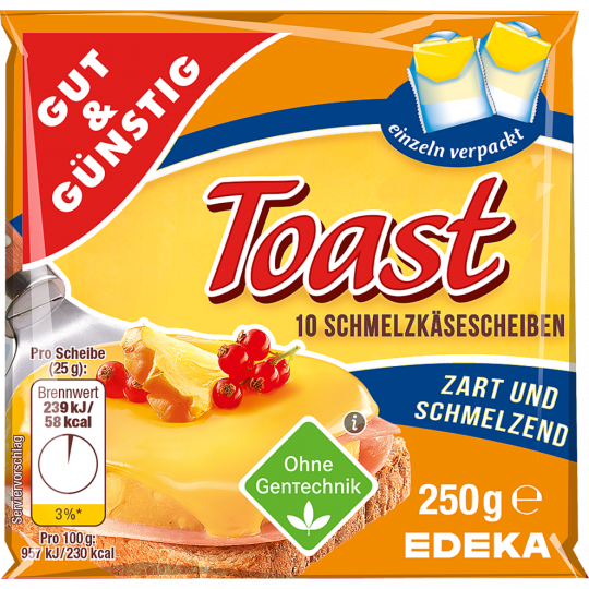GUT&GÜNSTIG Schmelzkäsescheiben Toast 35% Fett i. Tr. 250 g 