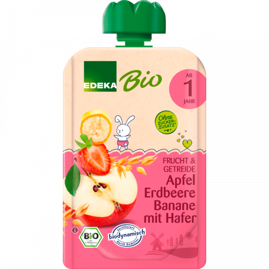 EDEKA Bio Quetschi Apfel Erdbeere Banane mit Hafer 100 g 