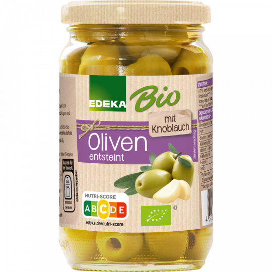 EDEKA Bio Grüne Oliven, entsteint, gefüllt mit Knoblauch 350 g 