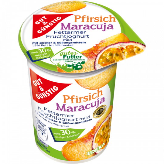 GUT&GÜNSTIG Fettarmer Fruchtjoghurt 1,5% Fett Pfirsich-Maracuja 250 g 