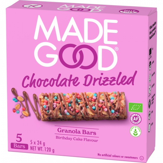 MadeGood Bio Chocolate Drizzeld Granola Bars Birthday Cake Flavour 5 x 24 g 