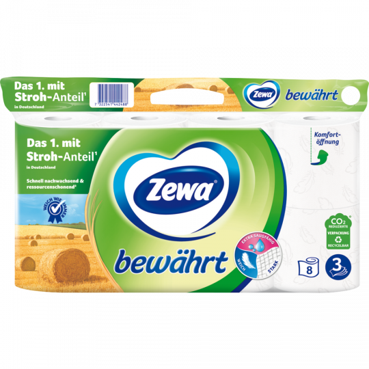 Zewa Bewährt Toilettenpapier weiß 3-lagig 8 x 150 Blatt 