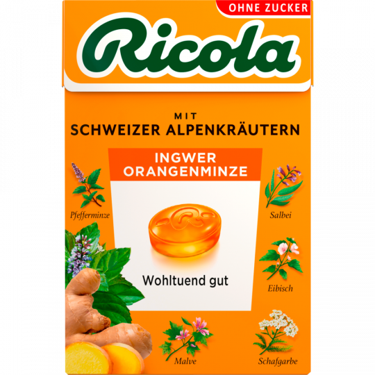 Ricola Ingwer-Orange-Minze ohne Zucker 50 g 