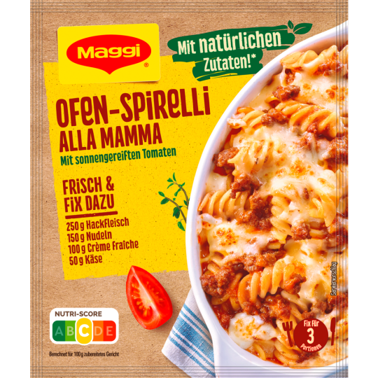 Germany product data sample: Maggi Fix für Ofen-Spirelli alla mamma für 3 Portionen