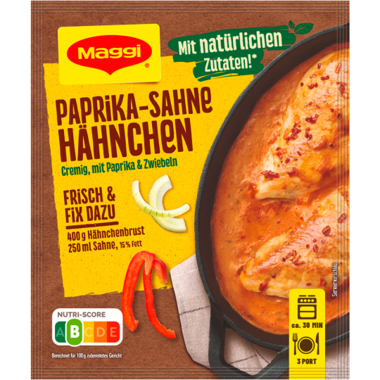 Germany product data sample: Maggi Fix für Paprika Sahne Hähnchen für 3 Portionen
