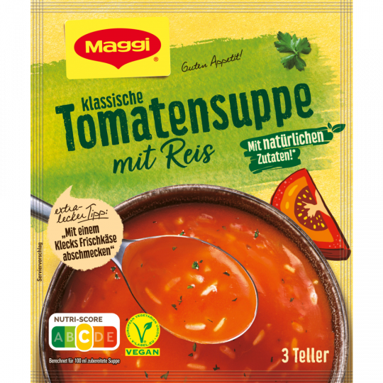 Maggi Guten Appetit klassische Tomatensuppe mit Langkornreis für 3 Teller 