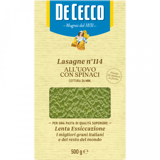 De Cecco Lasagna n°114 All'Uovo con Spinaci 500 g 