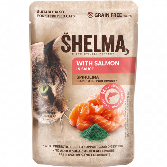 SHELMA Gedämpfte Filets mit Lachs und Spirulina in Sauce 85 g 