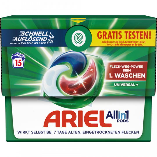 Ariel All in 1 Pods Universal+ Vollwaschmittel 15 Waschladungen 