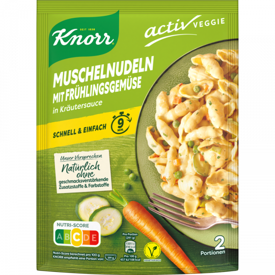 Knorr Activ Veggie Muschelnudeln mit Frühlingsgemüse für 2 Portionen 