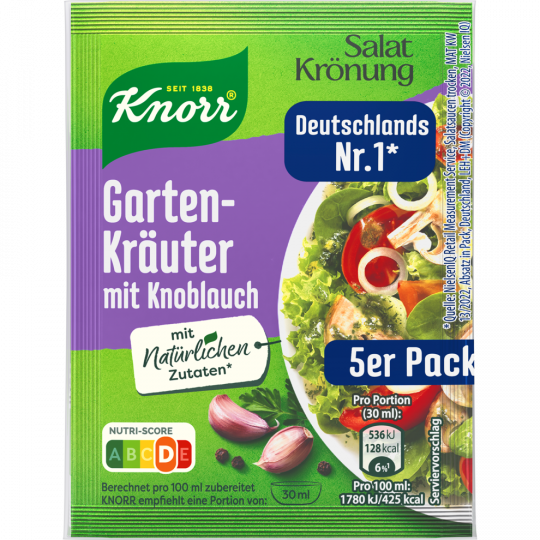 Knorr Salatkrönung Gartenkräuter mit Knoblauch für 5 x 90 ml 